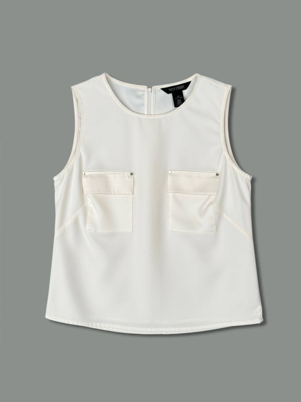 WHBM Cropped‎ Boxy Top XS Off White Flap Pockets Keyhole Elevated Casual